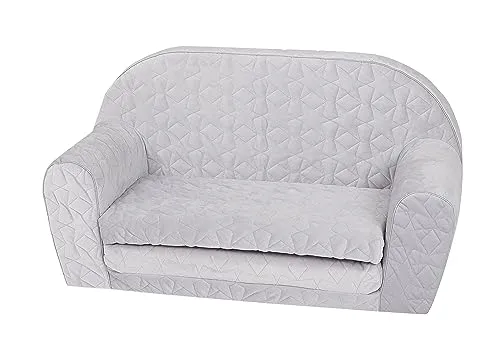 KNORRTOYS.COM 68461 Kindersofa-Cosy geo Grey - Sofas fürs Kinderzimmer, ausklappbares Design für Sitz- und Liegefläche, ultra bequem mit weichem Schaumstoff, ideal zum Entspannen und Spielen, abnehmbarer Bezug für einfache Reinigung.