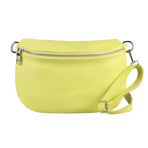 OBC Made in Italy Damen Leder Tasche Gürteltasche Crossbody Hüfttasche Bauchtasche Umhängetasche Cross-Over Bodybag Schultertasche Handytasche (Hellgelb)
