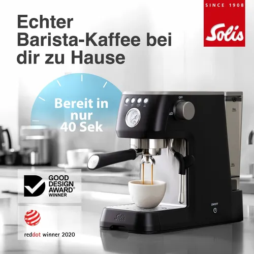 Solis Siebträgermaschine Barista Perfetta Plus - Schwarz Typ 1170, 1420W Leistung, programmierbare Kaffeemenge und 3 Brühtemperaturen für perfekten Kaffeegenuss