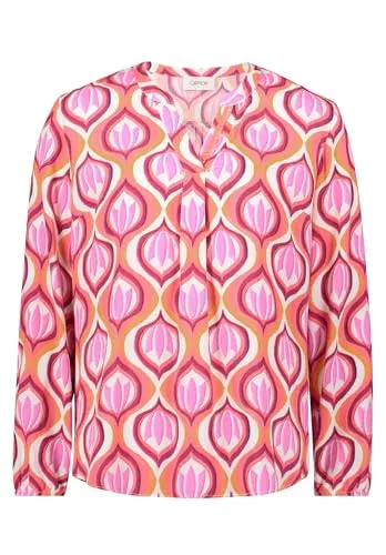 Cartoon Damen Blusenshirt mit Muster in Orange/Rosé - Damenblusen mit weich fallendem V-Ausschnitt und langem Arm, ideal für einen lässigen Look. Perfekt für jede Gelegenheit!