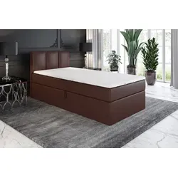 Boxspringbett NASI 90x200 (Links) mit Bettkästen und Topper in Dunkelbraun