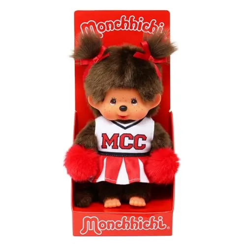 Sekiguchi 252879 - Original Monchhichi Mädchen Cheerleader, ca. 20 cm aus weichem Plüsch, perfektes Geschenk für Kinder und Sammler