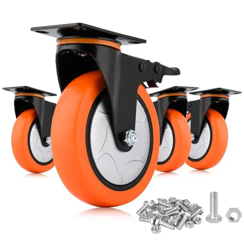Moogiitools 4er set Lenkrollen 152mm mit Bremse，Schwerlastrollen Tragkraft 1250 kg，Lautlose Rollen Für Tragbarkeit für Möbeltransport & Industrietransport