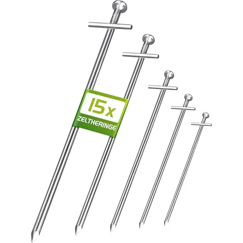 Balinco - Bodenanker 15er Set 230x6 mm - Anti-Rost Heringe mit T-Profil aus verzinktem Stahl – Stabile Zeltheringe für Camping, Zelt, Pavillon, Sonnensegel, Abspannleinen – Erdnägel für Harte Böden