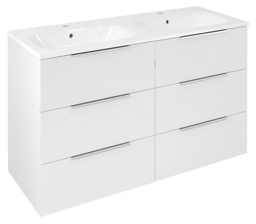 Sapho CIRASA Waschbeckenunterschrank mit Doppelwaschbecken 121x77x46cm, 3x Sockel, Weiß Glanz