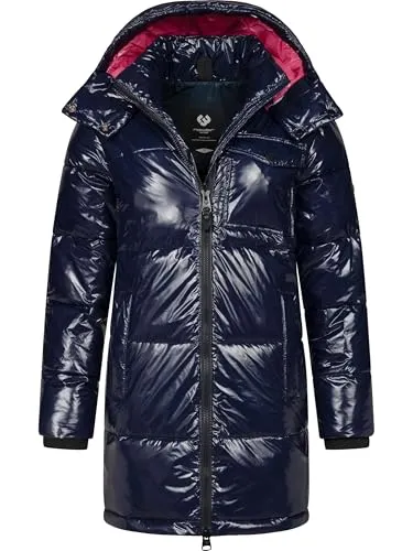 Ragwear Warmer Damen Wintermantel Roobie Long YOUMODO Navy XXL - Funktionsjacke mit glänzendem Material, wasserabweisend und warm gefüttert – ideal für kalte Wintertage und stylische Outfits.