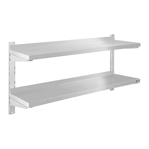 Royal Catering RCWR-120.2 Wandbord - Schweberegale mit zwei stabilen Ablageflächen aus rostfreiem Edelstahl, 3,5 cm stark und bis zu 70 kg belastbar – ideal für eine stilvolle und praktische Küchenorganisation.