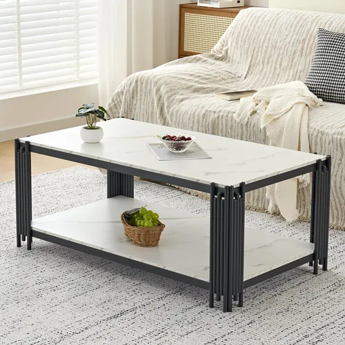 MODFU Couchtisch mit Marmoroptik und Metallbeinen