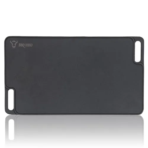 BBQ-Toro Gusseisen Grillplatte mit Griffen | 45 x 25,5 cm - Beidseitig verwendbare Wendeplatte - Grillplatten - Universell einsetzbare Gusseisen Grillplatte mit Rippenstruktur und glatter Seite für perfektes Grillvergnügen und gleichmäßige Wärmeverteilung.