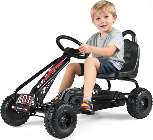 COSTWAY Gokart mit verstellbarem Sitz und Handbremse für Kinder 3-6 Jahre