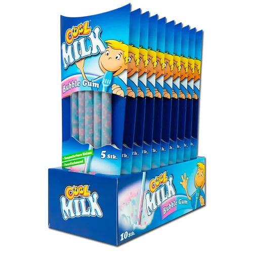 Cool Milk, Milch-Trinkhalme Bubble Gum, 10 Packungen je 30g 29,80€/1kg