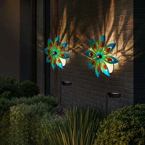 Gartendeko Windrad LED Solarlampe 2er Set