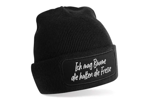 Herzbotschaft Beanie Strickmütze mit Spruch Ich mag Bäume die halten die Fresse (Skimütze) Unisex Mütze angenehm weiche und warme Wintermütze Einheitsgröße