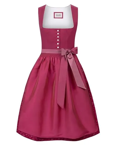 Stockerpoint Damen Viano Midi Dirndl in Beere, Größe 34 - Elegantes Midi Dirndl für Damen, aus hochwertigem Leinenstoff mit Perlmutt-Knöpfen, ideal für festliche Anlässe und traditionelle Events.