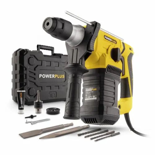 POWER plus Kombibohrmaschine POWX1197 - Schlagbohrmaschine für Beton, Holz & Stahl mit 1500 W Leistung, 4-in-1-Funktion und vibrationsreduzierendem Softgrip für maximalen Komfort und Kontrolle.