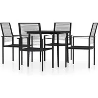 vidaXL 5-tlg. Garten-Essgruppe Schwarz - Gartenmöbel-Set mit stabilen pulverbeschichteten Stahlrahmen und pflegeleichtem PVC-Hohl-Rattan, ideal für entspannte Stunden im Freien.