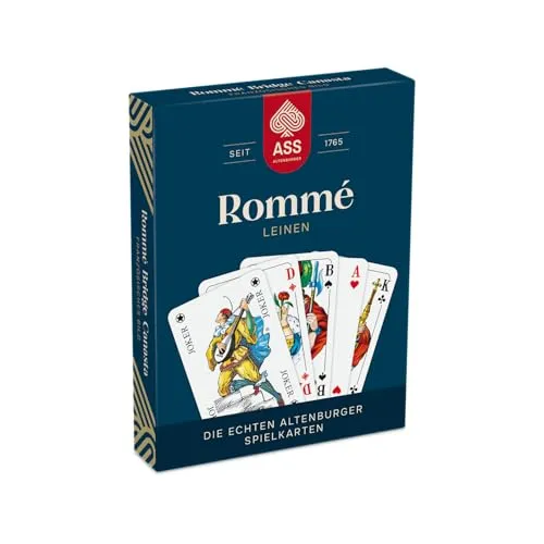 ASS Altenburger Rommé Leinen - Nachhaltige Spielkarten - Standard Spielkarten aus FSC-zertifiziertem Leinenmaterial, ideal für Rommé, Canasta und Bridge. Mit 2 x 55 Blatt und 6 Jokern in einer umweltfreundlichen Verpackung für unvergessliche Spieleabende.