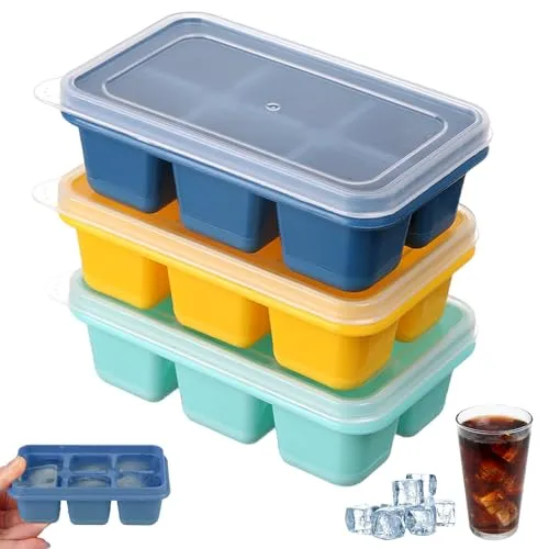 Stück Große Eiswürfelform Eiswürfelbehälter mit Deckel Eiswürfelform Silikon Stapelbar und Spülmaschinenfest für Cocktails Whisky Wein Obst Fruchtpürees Eiscreme Eistee 3