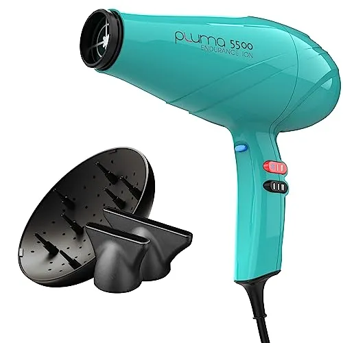 GA.MA Italy Professional, Pluma 5500 Endurance Ion Haartrockner, Profi-Haartrockner mit 2400 W italienischem AC-Motor, Ionen-Plus-Technologie für glänzendes, kräuselfreies Haar, türkisfarben