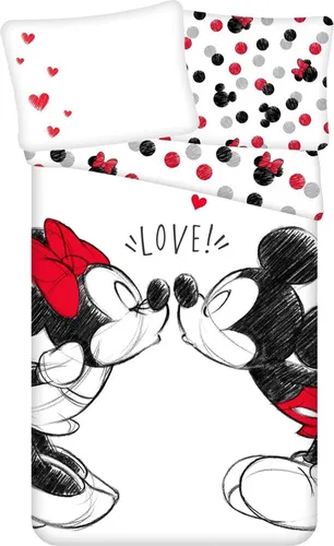 Disney Minnie Maus in Love Partner Bettwäsche - Bettwaren-Set für Kinder, bestehend aus 100% Baumwolle, atmungsaktiv und warm, mit niedlichen Motiven von Minnie und Micky auf Vorder- und Rückseite.
