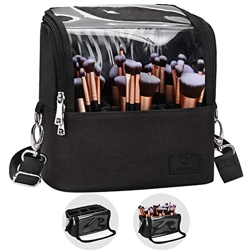 Kosmetiktasche,Relavel Make up Pinsel Tasche, Make up Organizer, Multifunktionaler Kosmetikpinselhalter, Kulturbeutel mit Tragegurt, Wasserdicht, für Damen und Mädchen(L)