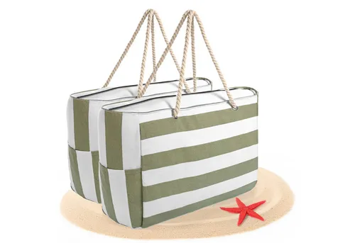 BigDean XXL Strandtasche – Große Badetasche mit Reißverschluss (Grün Weiß) - Geräumige XXL Strandtasche (53 × 38 × 20 cm) für Strand, Sauna und Freizeit. Mit cleverer Fächeraufteilung, wasserabweisend und waschbar – der perfekte Begleiter für jeden Anlass!