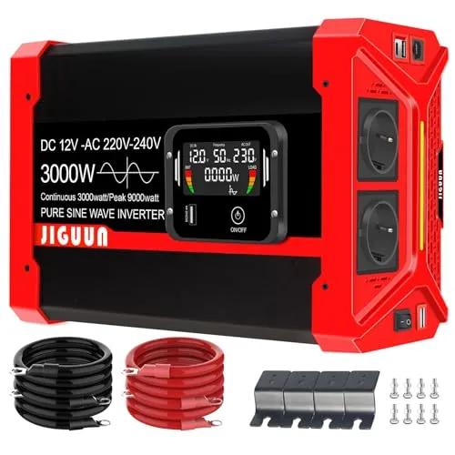 JIGUUN 3000W 9000W Wechselrichter 12V auf 230V Reiner Sinus
