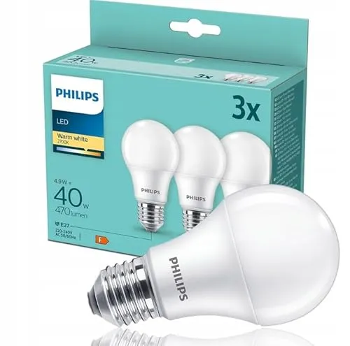 PHILIPS LED Classic E27,Warmweiss, Glühbirne, 3er Pack, 40 W, Matte LED Lampen mit Warmweißem Licht, Energiesparende E27 LED Beleuchtung Mit Langer Nutzlebensdauer