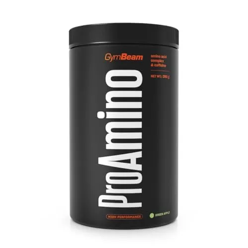 GymBeam ProAMINO - BCAA Aminosäuren, Komplex aus neun Aminosäuren, Arginin und Beta-Alanin. Enthält 10,5 g Protein pro Dosis und ist angereichert mit der GreenEnergy® 390 g Green Apple