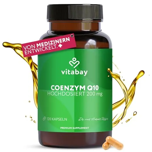 Vitabay Coenzym Q10 Ubiquinon 200 mg – 60 vegane Kapseln – CoQ10 hochdosiert – natürliches Q10 aus pflanzlicher Fermentation gewonnen – ohne Zusatzstoffe & 100% vegan