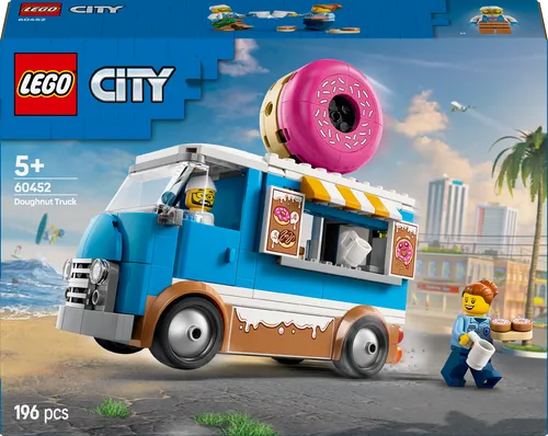 LEGO CITY Donut Truck 60452 - Bauspielzeugset für kreative Kinder ab 5 Jahren, inklusive 2 Minifiguren und interaktiver LEGO Builder App für erweiterten Spielspaß.
