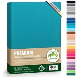 leevitex® Premium Spannbettlaken mit Gummizug, Petrolblau in blau von Leevitex