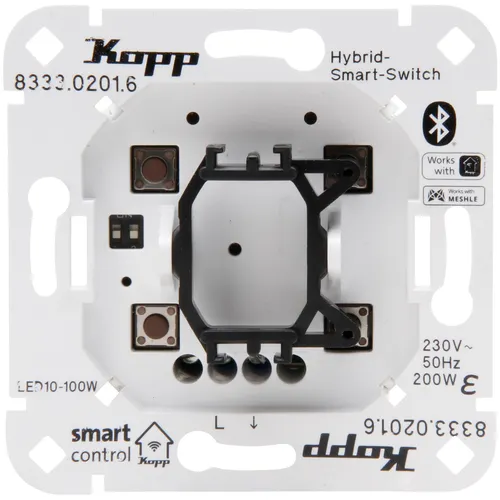 Kopp Smart-control Hybrid-Smart-Switch: Schalter 1-Kanal, 2-Draht, Farbe: Weiß