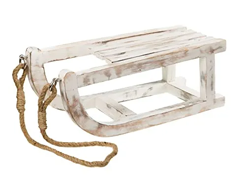Spetebo Deko Holz Schlitten in Shabby weiß - 40 cm - Weihnachtlicher Zierschmuck, stabiler Deko Schlitten aus Mango Holz mit dickem Sisal Seil, ideal für kreative Weihnachtsdekoration auf Fensterbank oder Kommode.