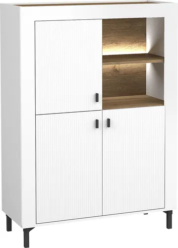 Mirjan24 Highboard in Weiß - Stilvolles Wohnzimmermöbel - Hochwertiges Highboard aus Holzwerkstoff mit LED-Beleuchtung, ideal für Ihr Wohnzimmer. Maße: 97x136x40 cm, bietet viel Stauraum und modernes Design.