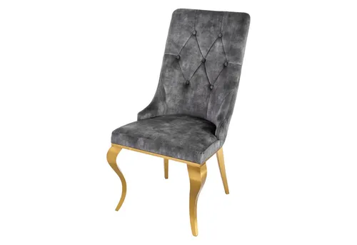 riess-ambiente Polsterstuhl MODERN BAROCK grau / gold (Einzelartikel, 1 St), Esszimmer · Samt · Metall · Chesterfield-Steppung