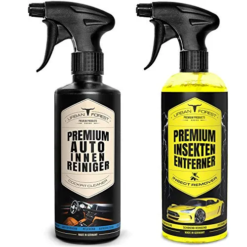 URBAN FOREST Autoreiniger SPARSET | Premium Auto Innenreiniger + Auto Insektenentferner (2 x 500ml Set) als Auto Polsterreiniger & Cockpitspray + Insektenreiniger für Lack & Scheiben
