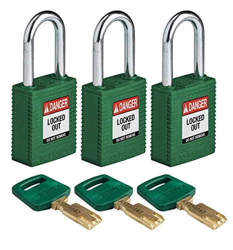 Brady (NYL-GRN-38ST-KA3PK) SafeKey Nylon Lockout-Vorhängeschloss Mit Stahl Bügel 38.00 mm Grün KA