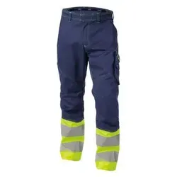 DASSY® Phoenix Warnschutzhose DUNKELBLAU/NEONGELB Gr. 53 - Robuste Warnschutzhose Gr. 53 mit verstärkten Taschen und 70 mm Reflexstreifen. Ideal für sicheres Arbeiten in dunklen Umgebungen, geprüft nach OEKO-TEX® Standard 100.