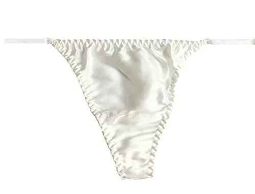 Lsharon Damen-Slip, verstellbar, sexy, 100 % Maulbeerseide, Tanga, Dessous, G-String, Unterwäsche, niedrige Taille, weiß, One size