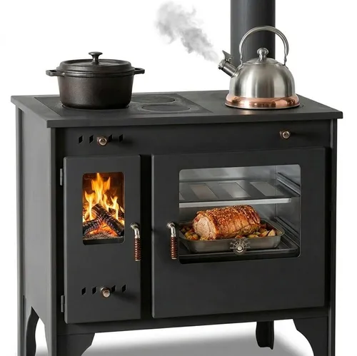 Prometey Gartenkamin R ECO INOX mit Edelstahlbackofen - Der Gartenkamin R ECO INOX vereint stilvolles Design mit Funktionalität. Ideal für das Kochen im Freien, bietet er 7 kW Leistung und einen hochwertigen Edelstahlbackofen für vielseitige Nutzung im Garten oder auf der Terrasse.