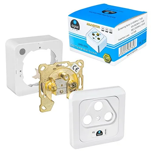 HB-DIGITAL 1x 3-Loch Antennen-Dose SAT Kabel Enddose VERGOLDETE ANSCHLÜSSE (SAT/TV/Radio) für Koaxial- & Antennenkabel Fernsehen Full HD Digital Analog Aufputz Unterputz