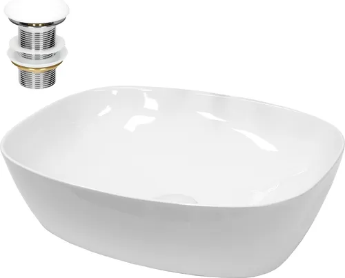 ECD Germany Keramik Waschbecken 505x385mm - Waschbecken aus hochwertiger Keramik mit modernem, minimalistischen Design. Inklusive komfortabler Push-Open-Ablaufgarnitur für unkomplizierte Bedienung.