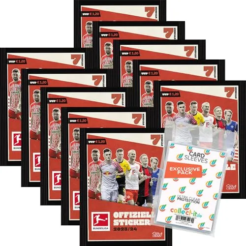Bundle mit Topps Bundesliga Sammelsticker 2023/24-10 Tüten + exklusive collect-it Hüllen