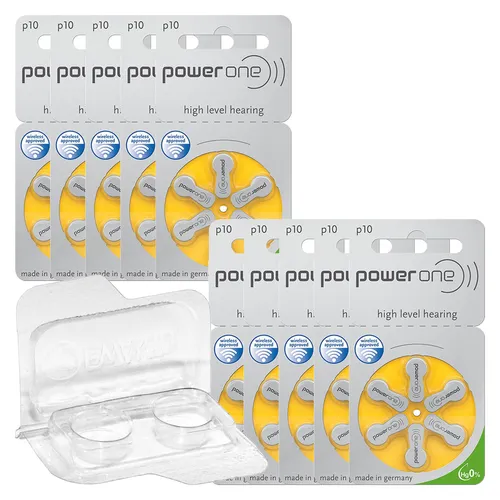 Varta Power One Hörgerätebatterien PR70 gelb 10 + Transportbox f. 2 Zellen 60