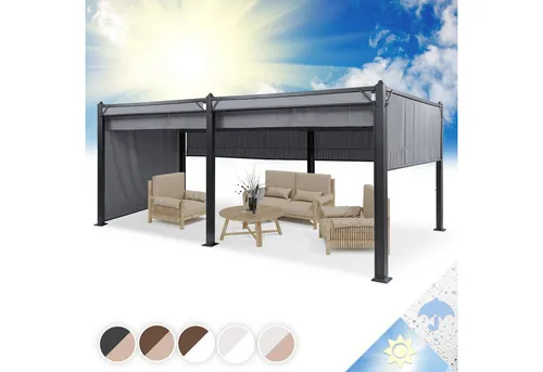 blumfeldt Pavillon Pantheon Cortina – Eleganter Gartenpavillon mit Sonnenschutz - Der blumfeldt Pantheon Cortina Pavillon verwandelt Ihre Terrasse in eine stilvolle Oase. Mit stabilen Aluminium-Pfosten und einem flexiblen, wasserabweisenden Dach genießen Sie den perfekten Schatten und Schutz im Freien.