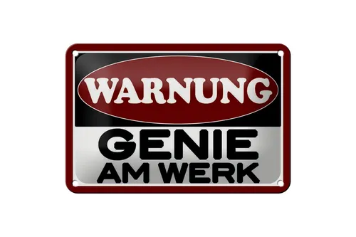Blechschild Hinweis 18x12 cm Warnung Genie am Werk Metall Deko Schild