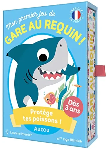 AUZOU Mon Premier Jeu de Gare au Requin! TABLETOP_GAME, Karton, 45 Karten, 4-6 Jahre, 2-4 Spieler, Beobachtungsverein, blau und rot, Hai, Familienfreundlich
