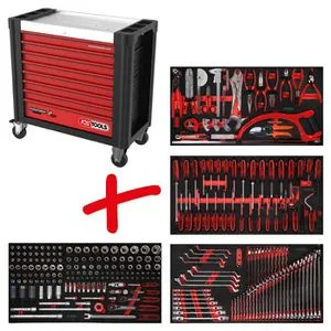KS-Tools Werkzeugwagen PERFORMANCEplus P25 8254285, 285-teilig, rot, 8 Schubladen, mit Werkzeug