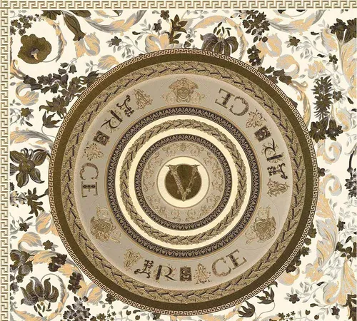 Versace Home Designer Tapete Gold Weiß Medusa-Kopf Blumen - Elegante Wandtapete im modernen botanischen Stil, lichtbeständig und abziehbar für einfache Anwendung in jedem Raum.